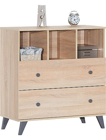 Cómoda cambiador con 2 cajones y 3 compartimentos, con acabado en madera de - SAUTHON