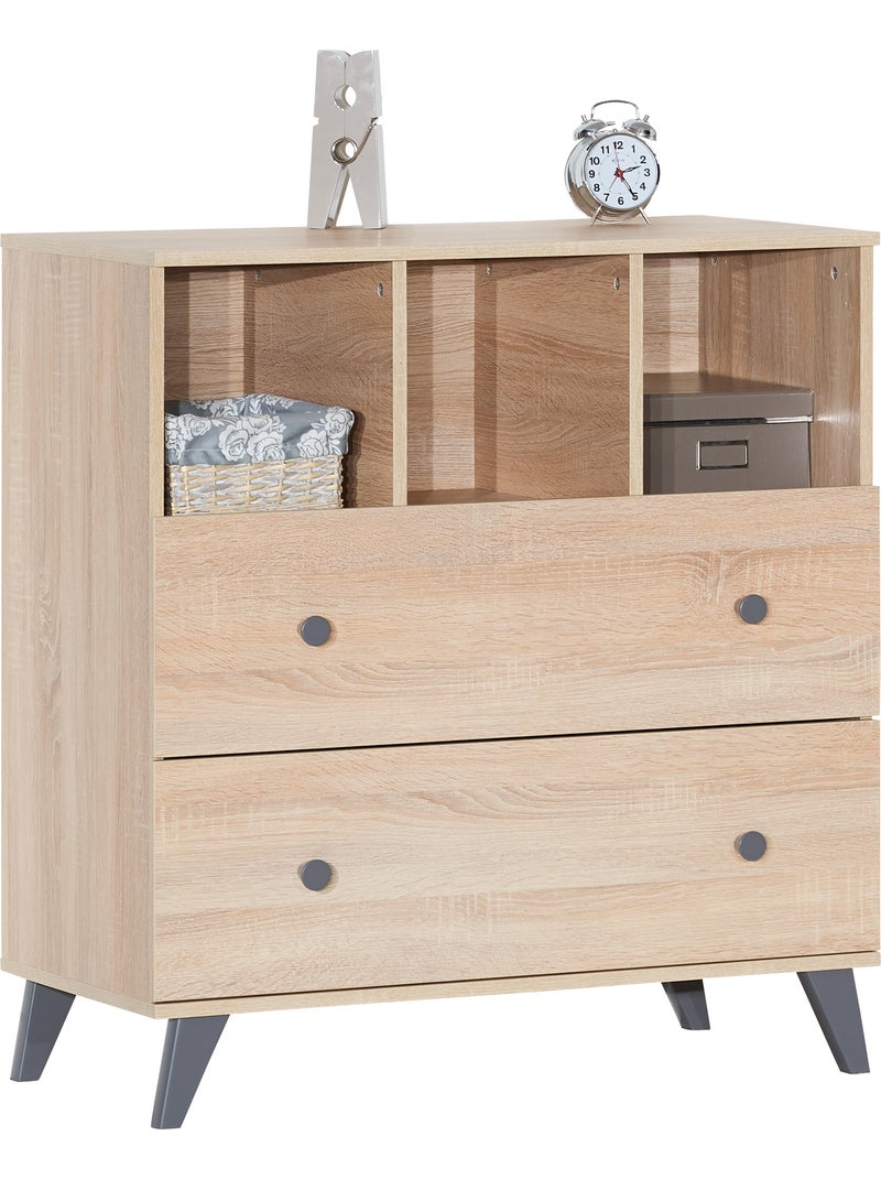Cómoda cambiador con 2 cajones y 3 compartimentos, con acabado en madera de - SAUTHON Gris marrón - Kiabi