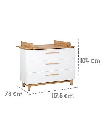 Cómoda cambiador evolutiva 3 cajones en madera efecto roble - ROBA 'Finn'