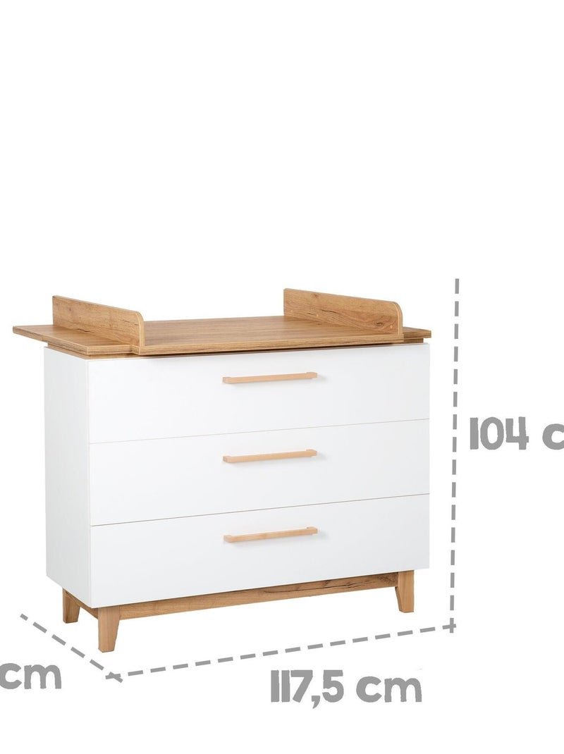Cómoda cambiador evolutiva 3 cajones en madera efecto roble - ROBA 'Finn' Blanco - Kiabi
