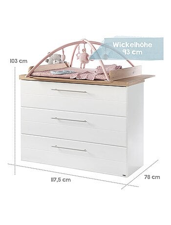 Cómoda cambiador evolutiva 3 cajones en madera efecto roble - ROBA 'Nele'
