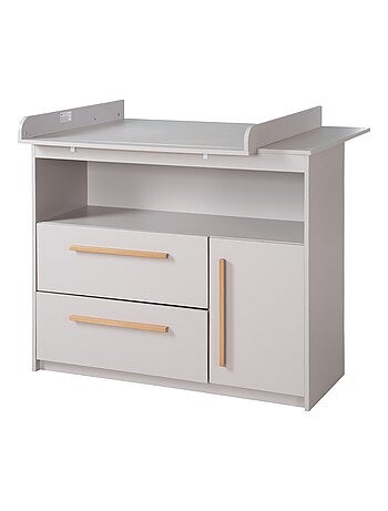 Cómoda cambiador Lea - tablero extraíble - tiradores en madera maciza - gris claro