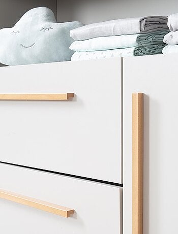 Cómoda cambiador Lea - tablero extraíble - tiradores en madera maciza - gris claro