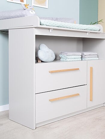 Cómoda cambiador Lea - tablero extraíble - tiradores en madera maciza - gris claro