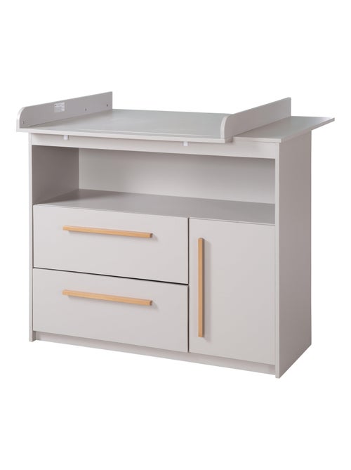 Cómoda cambiador Lea - tablero extraíble - tiradores en madera maciza - gris claro - Kiabi