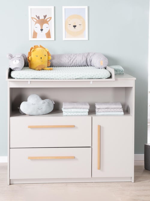 Cómoda cambiador Lea - tablero extraíble - tiradores en madera maciza - gris claro - Kiabi