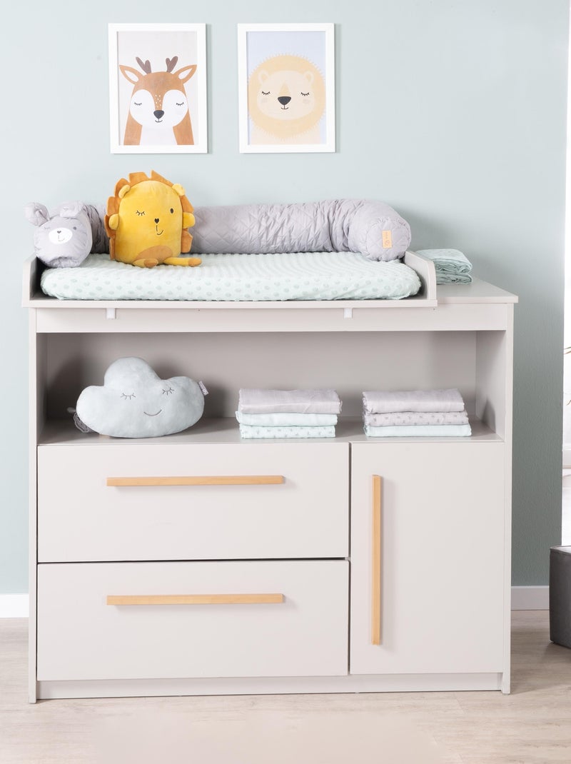Cómoda cambiador Lea - tablero extraíble - tiradores en madera maciza - gris claro Gris - Kiabi