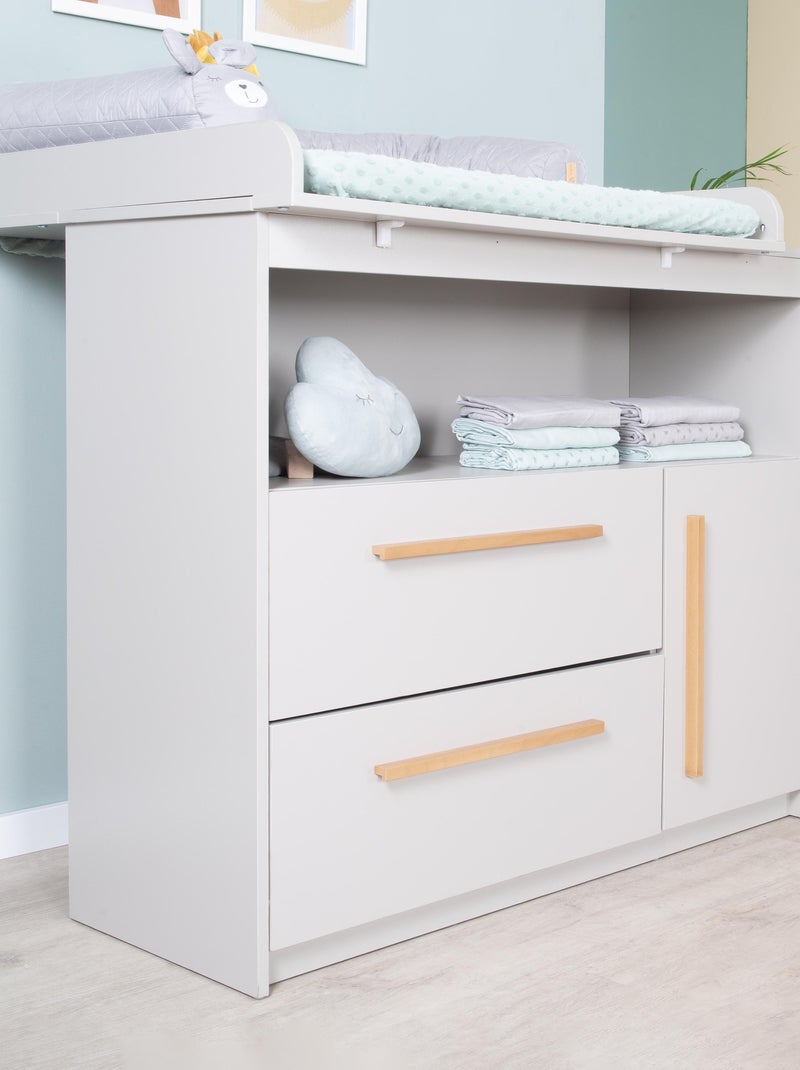 Cómoda cambiador Lea - tablero extraíble - tiradores en madera maciza - gris claro Gris - Kiabi