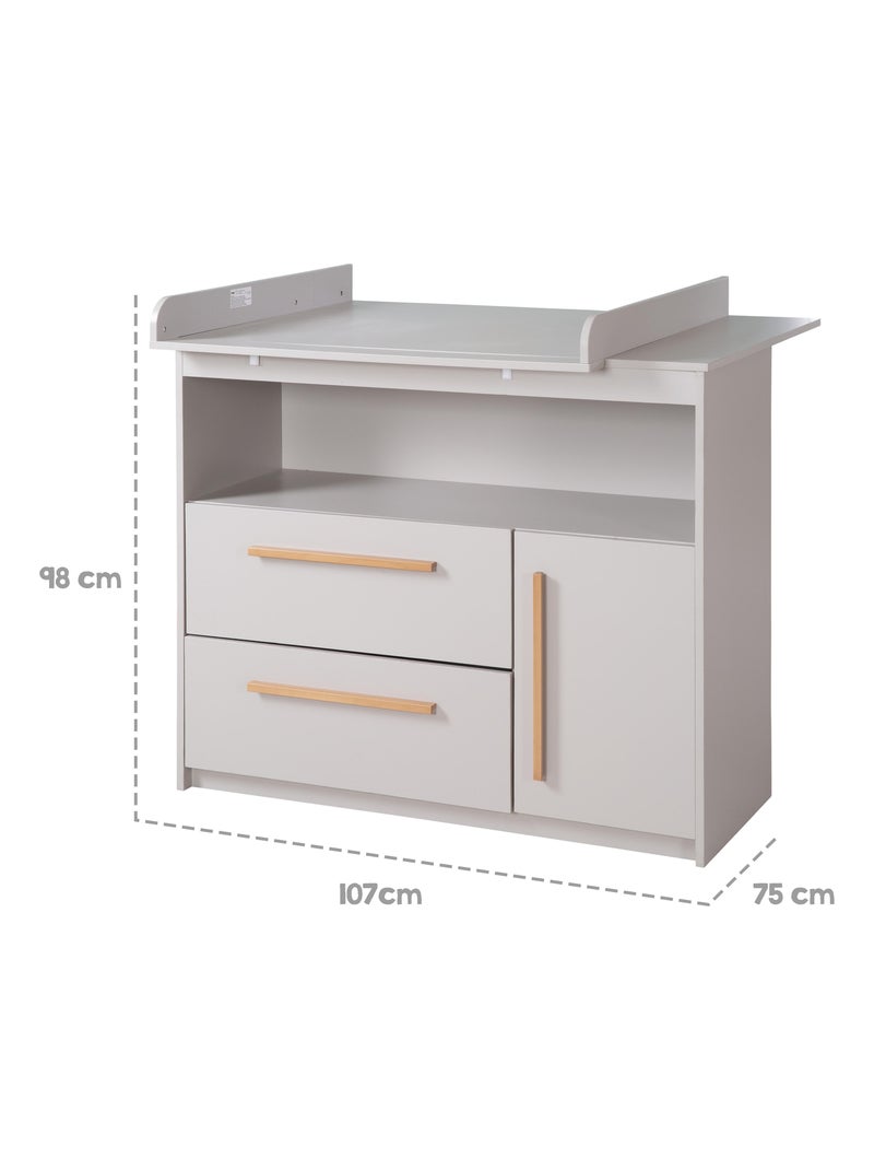 Cómoda cambiador Lea - tablero extraíble - tiradores en madera maciza - gris claro Gris - Kiabi