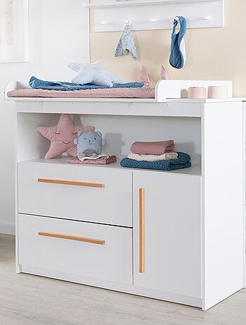 Cómoda cambiador Lilo - tablero extraíble - tiradores en madera maciza - blanco