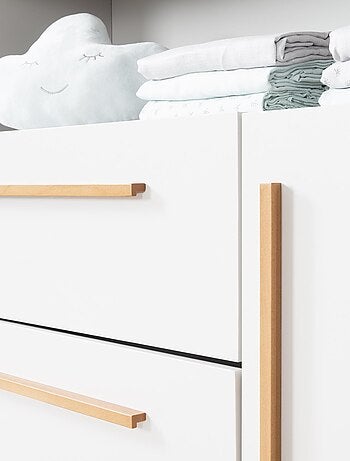 Cómoda cambiador Lilo - tablero extraíble - tiradores en madera maciza - blanco