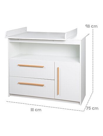 Cómoda cambiador Lilo - tablero extraíble - tiradores en madera maciza - blanco
