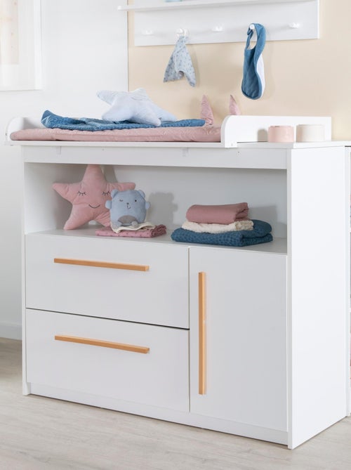 Cómoda cambiador Lilo - tablero extraíble - tiradores en madera maciza - blanco - Kiabi