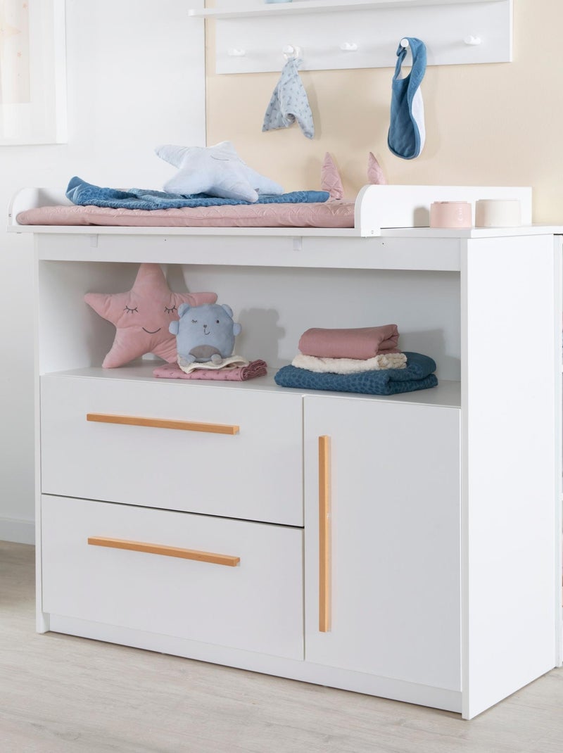 Cómoda cambiador Lilo - tablero extraíble - tiradores en madera maciza - blanco Blanco - Kiabi