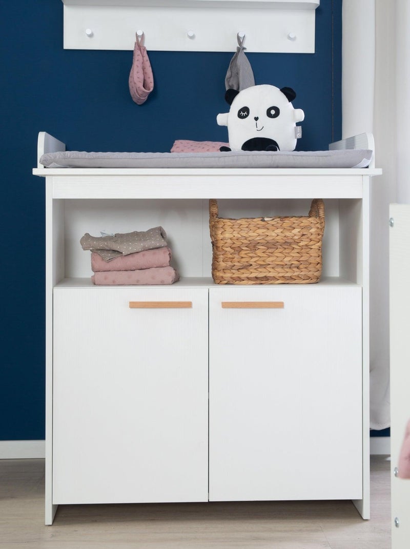 Cómoda cambiador minimalista 2 puertas con tiradores en madera maciza 'Roba anton' Blanco - Kiabi