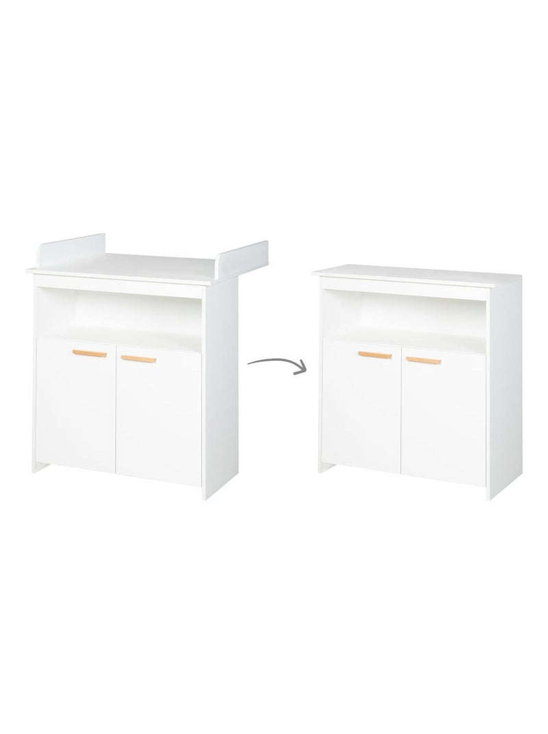 Cómoda cambiador minimalista 2 puertas con tiradores en madera maciza 'Roba anton' Blanco - Kiabi