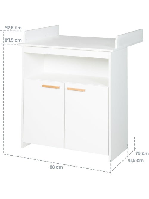 Cómoda cambiador minimalista 2 puertas con tiradores en madera maciza 'Roba anton' - Kiabi