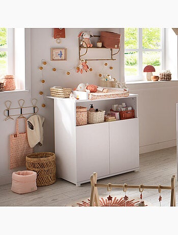 Cómoda cambiador para bebé con 2 puertas, color blanco - BABYPRICE