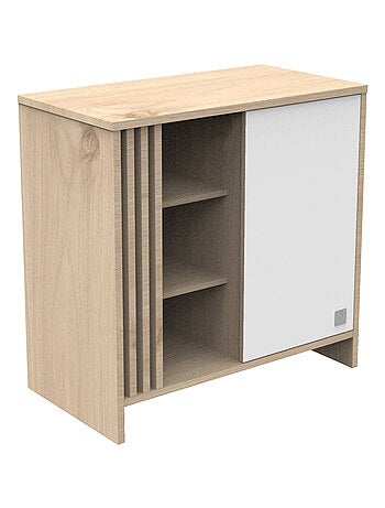 Cómoda de 1 puerta de color con 3 nichos y claristorio de madera en decoración roble - SAUTHON