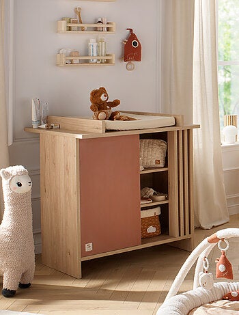 Cómoda de 1 puerta de color con 3 nichos y claristorio de madera en decoración roble - SAUTHON