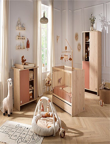 Cómoda de 1 puerta de color con 3 nichos y claristorio de madera en decoración roble - SAUTHON