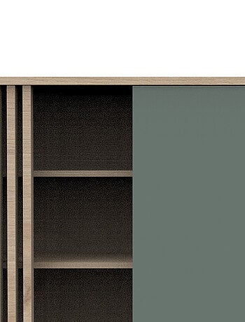 Cómoda de 1 puerta de color con 3 nichos y claristorio de madera en decoración roble - SAUTHON