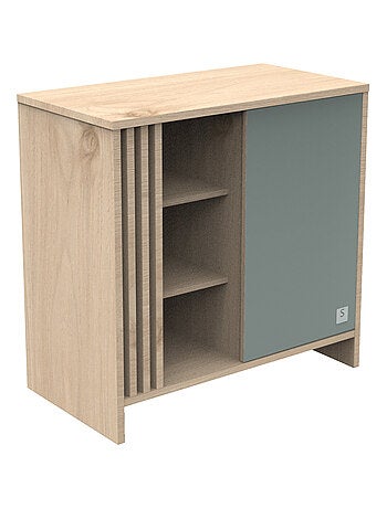 Cómoda de 1 puerta de color con 3 nichos y claristorio de madera en decoración roble - SAUTHON