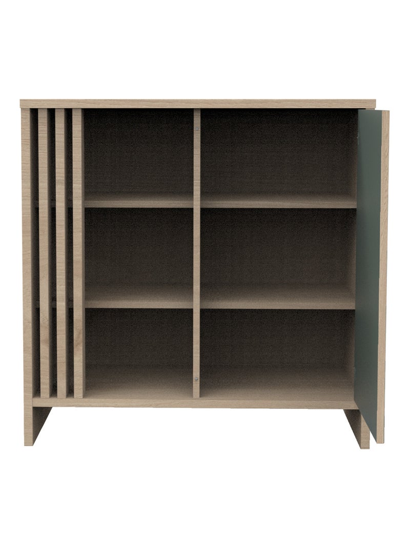 Cómoda de 1 puerta de color con 3 nichos y claristorio de madera en decoración roble - SAUTHON Verde - Kiabi