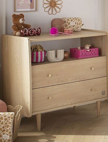 Cómoda de 2 cajones y 1 nicho, decoración roble vintage, tiradores - SAUTHON