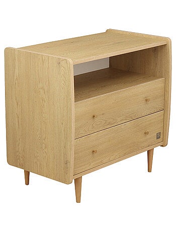 Cómoda de 2 cajones y 1 nicho, decoración roble vintage, tiradores - SAUTHON