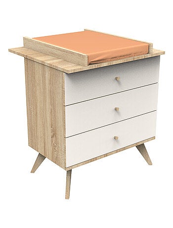 Cómoda de 3 cajones con patas de madera y decoración color - SAUTHON