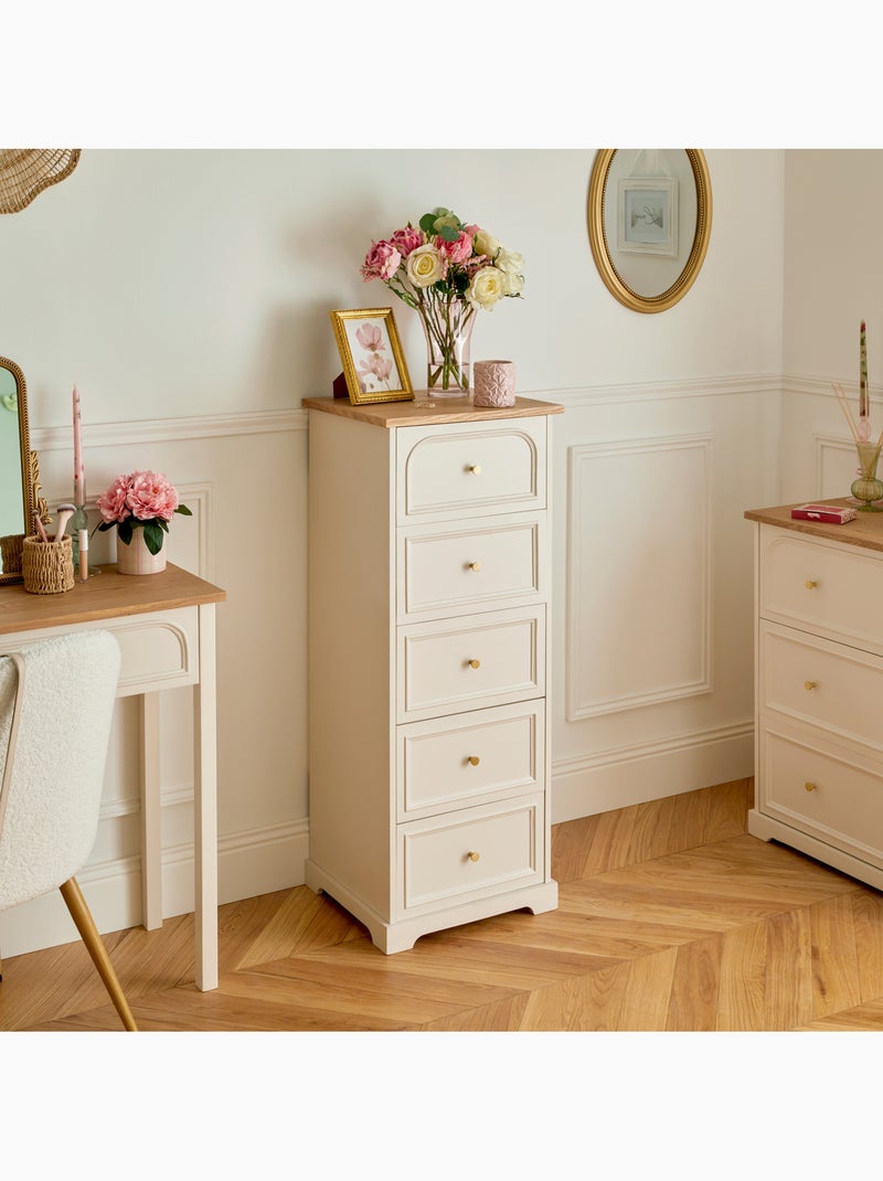 Cómoda de madera con 5 cajones y encimera de fresno Marfil - Kiabi