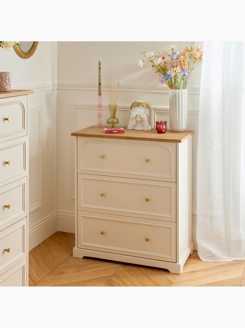 Cómoda de madera con tres cajones y encimera de fresno Marfil - Kiabi