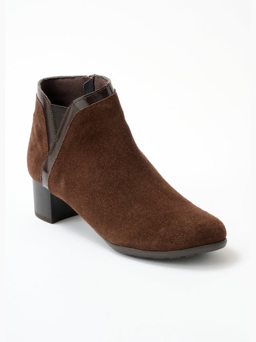 Cómodas botas bajas de piel con cremallera ancha - Afibel - Kiabi