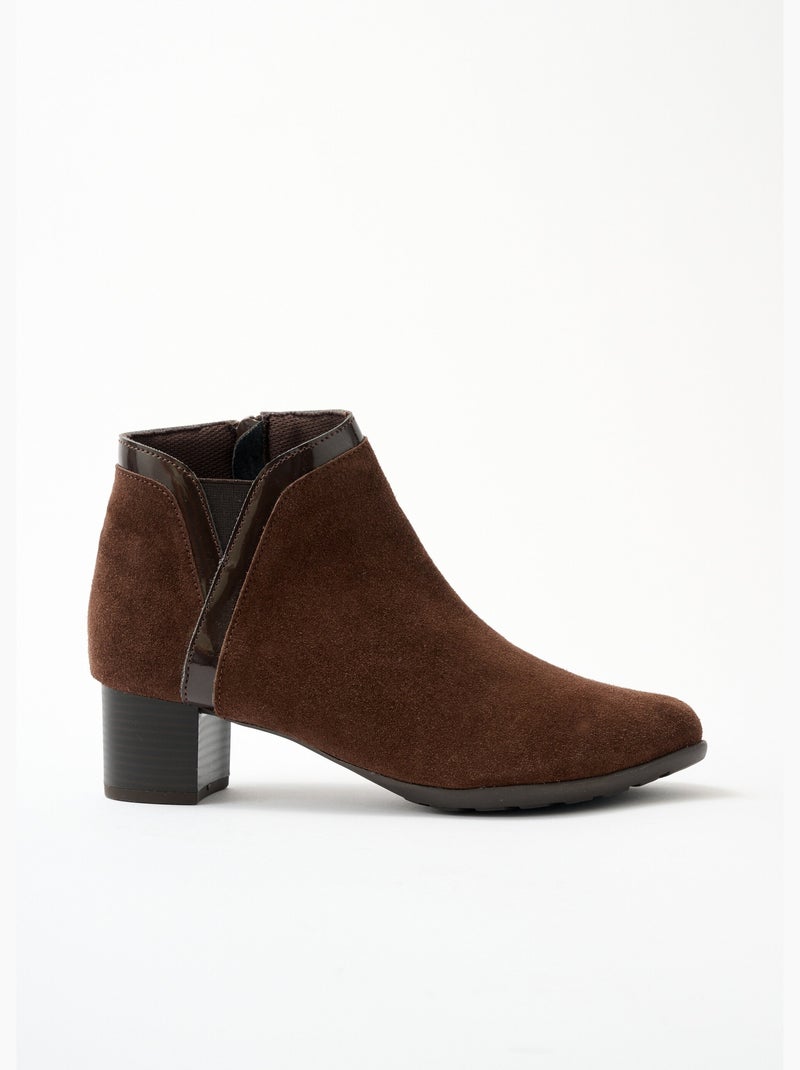 Cómodas botas bajas de piel con cremallera ancha - Afibel Marrón - Kiabi