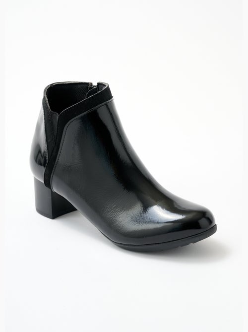 Cómodas botas bajas de piel con cremallera ancha - Afibel - Kiabi