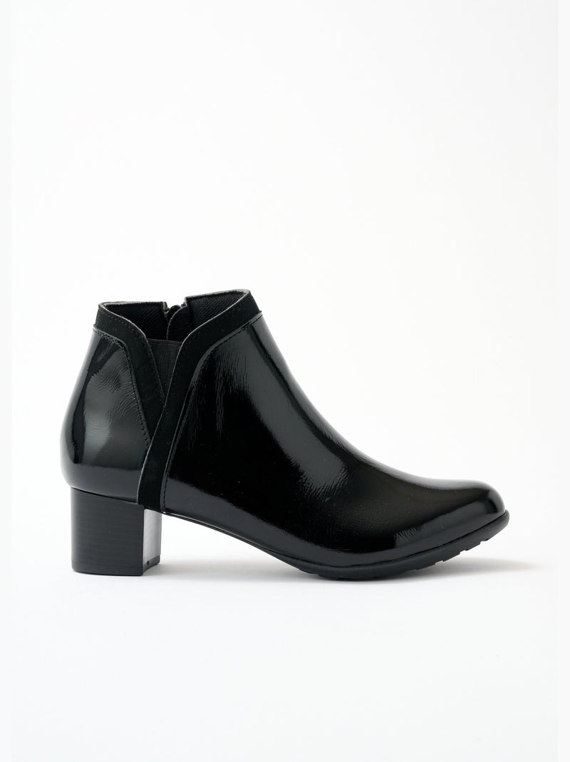 Cómodas botas bajas de piel con cremallera ancha - Afibel Negro - Kiabi