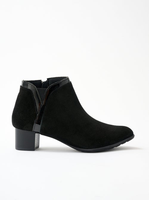 Cómodas botas bajas de piel con cremallera ancha - Kiabi