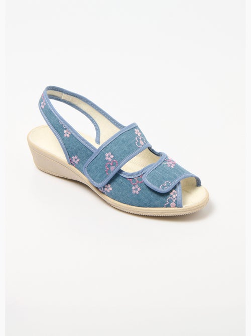 Cómodas sandalias de cuña bordadas con velcro - Afibel - Kiabi