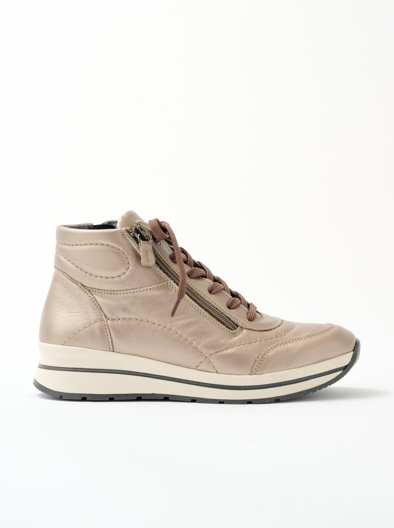Cómodas zapatillas altas de piel - Afibel Beige - Kiabi