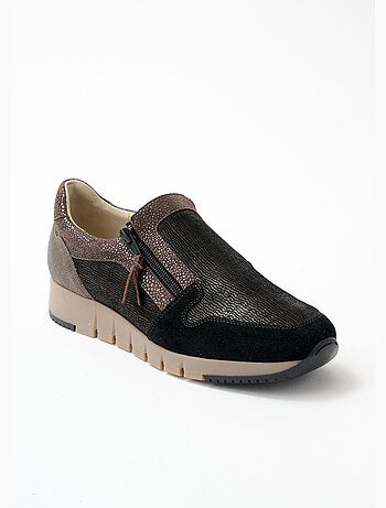 Cómodo mocasín de piel fantasía con cremallera ancha - Afibel