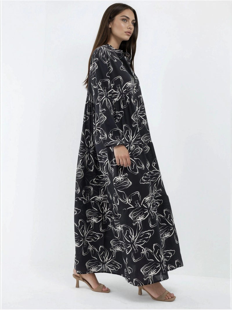Cómodo vestido largo con cuello en v y botones hiccup Negro - Kiabi