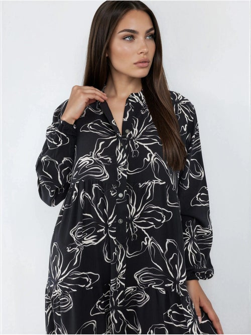 Cómodo vestido largo con cuello en v y botones hiccup - Kiabi