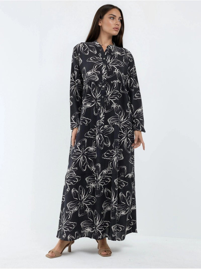 Cómodo vestido largo con cuello en v y botones hiccup Negro - Kiabi