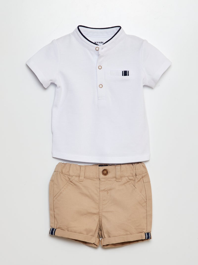 Conjunto 2 piezas camiseta estilo polo + short de sarga - 2 piezas BEIGE - Kiabi