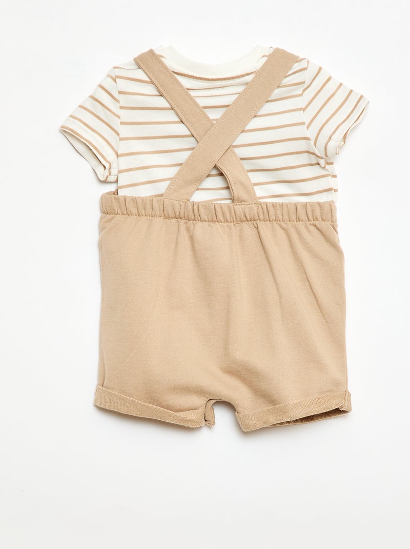Conjunto 2 piezas Camiseta + Peto corto Beige - Kiabi