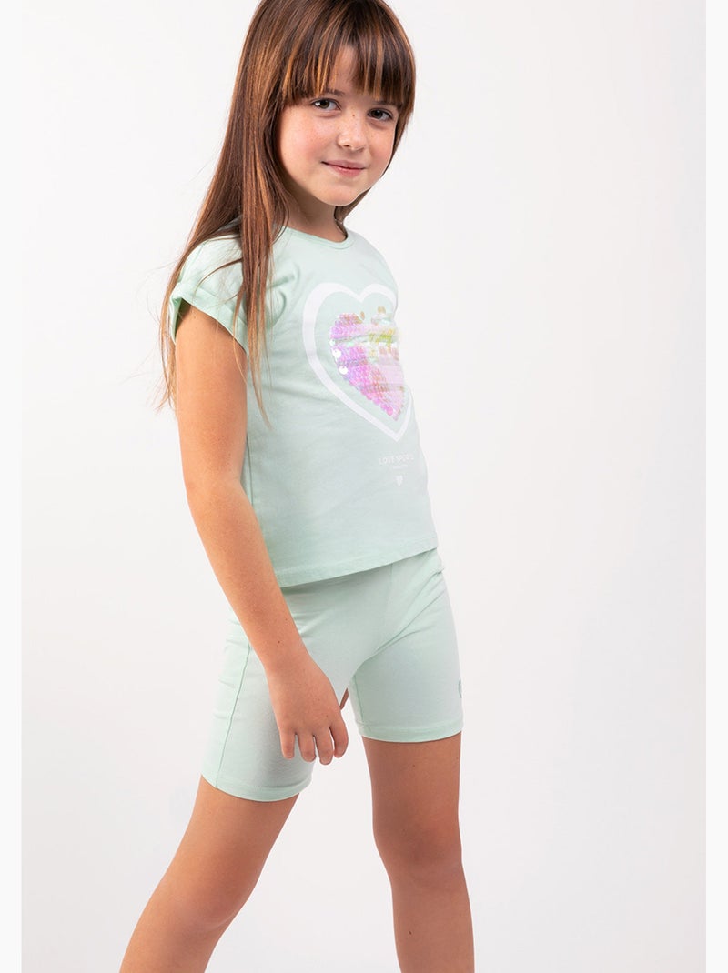 Conjunto 2 Piezas Camiseta y Pantalón Corto De Niña En Menta Verde - Kiabi