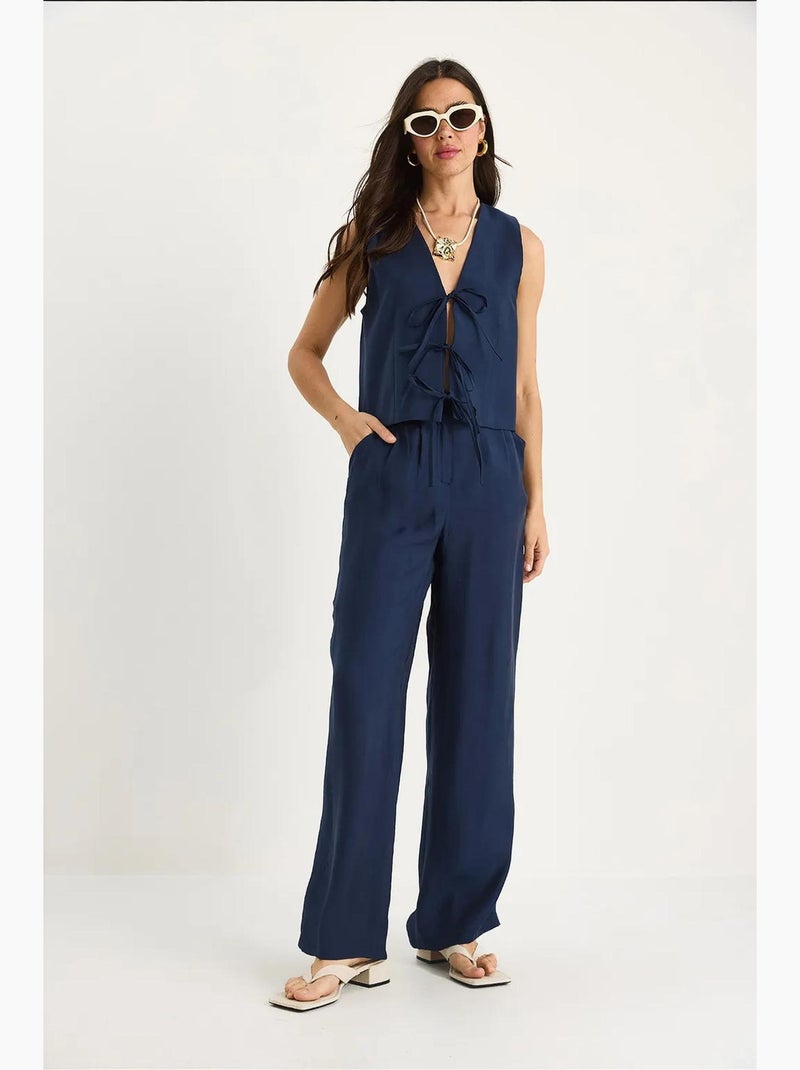 Conjunto 2 piezas chaleco y pantalón ancho de modal lucci Azul marino - Kiabi