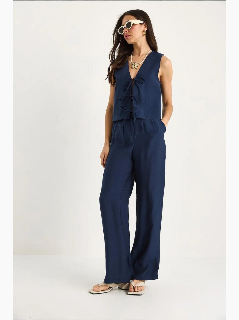 Conjunto 2 piezas chaleco y pantalón ancho de modal lucci Azul marino - Kiabi