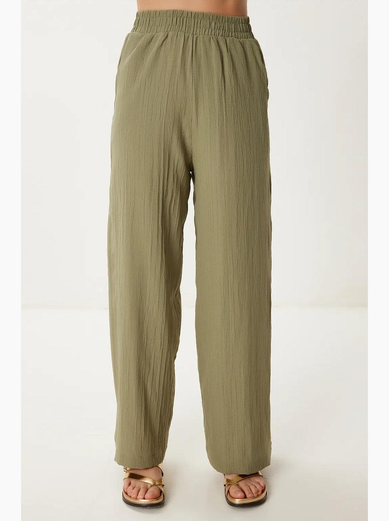 Conjunto 2 piezas cintura alta camisa cuello camisero pantalón pierna ancha istanbul Verde caqui - Kiabi